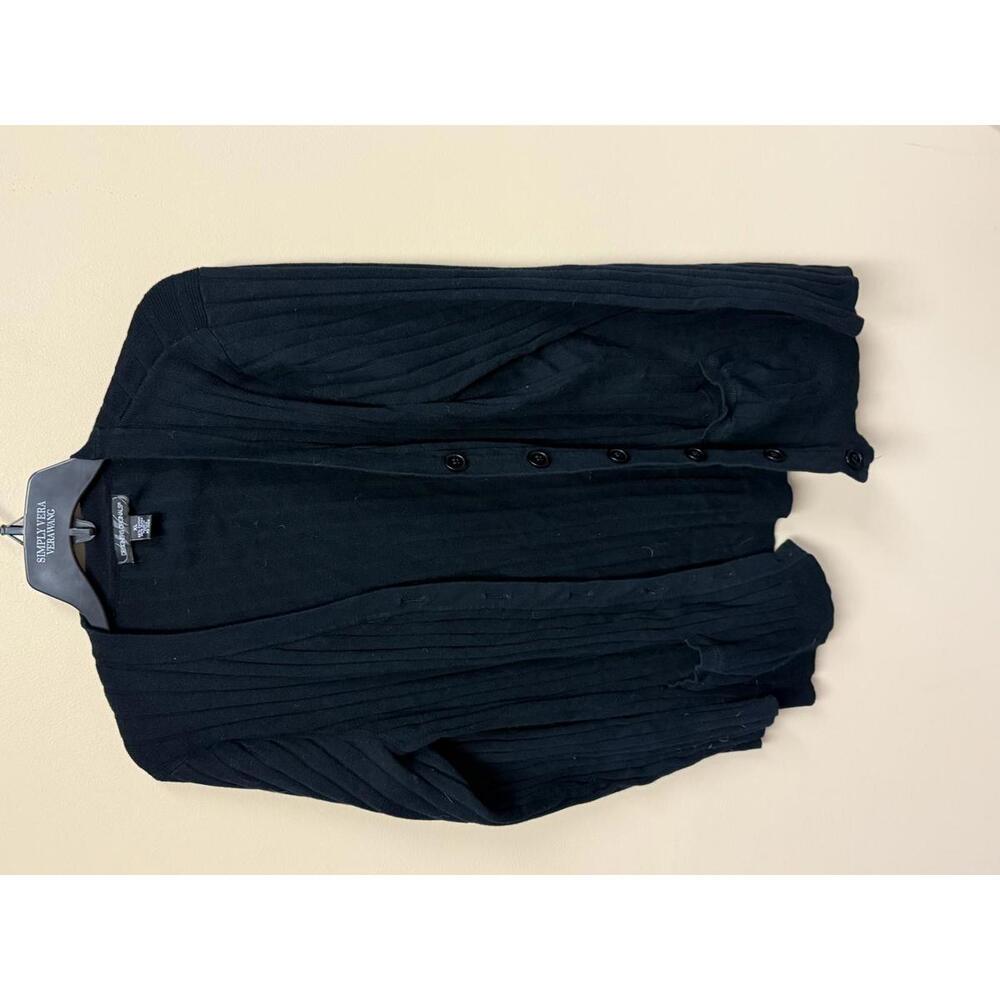 Dressbarn Essentials Women's Black Ribbed Button-Up Cardigan Sweater Size XL